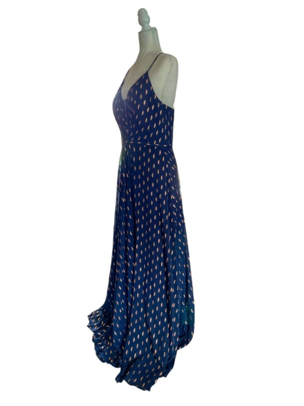 AQUA Formal Celestial Navy & Gold Metallic Foil Maxi Dress SZ 12 Floor Length - Picture 5 of 15